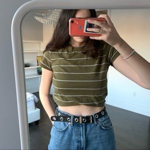 green tee with white strips